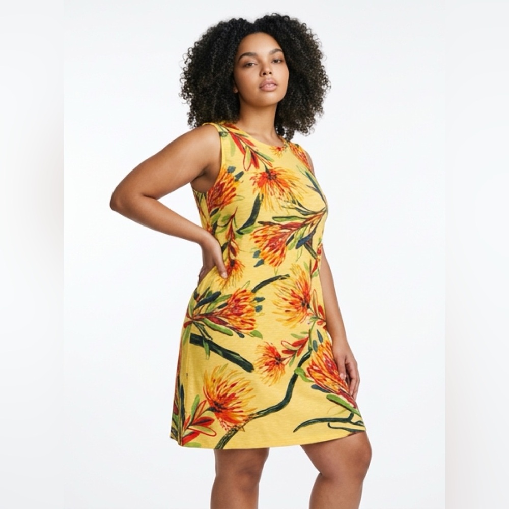 Sleeveless Yellow Floral Midi Dress - Unknown Brand